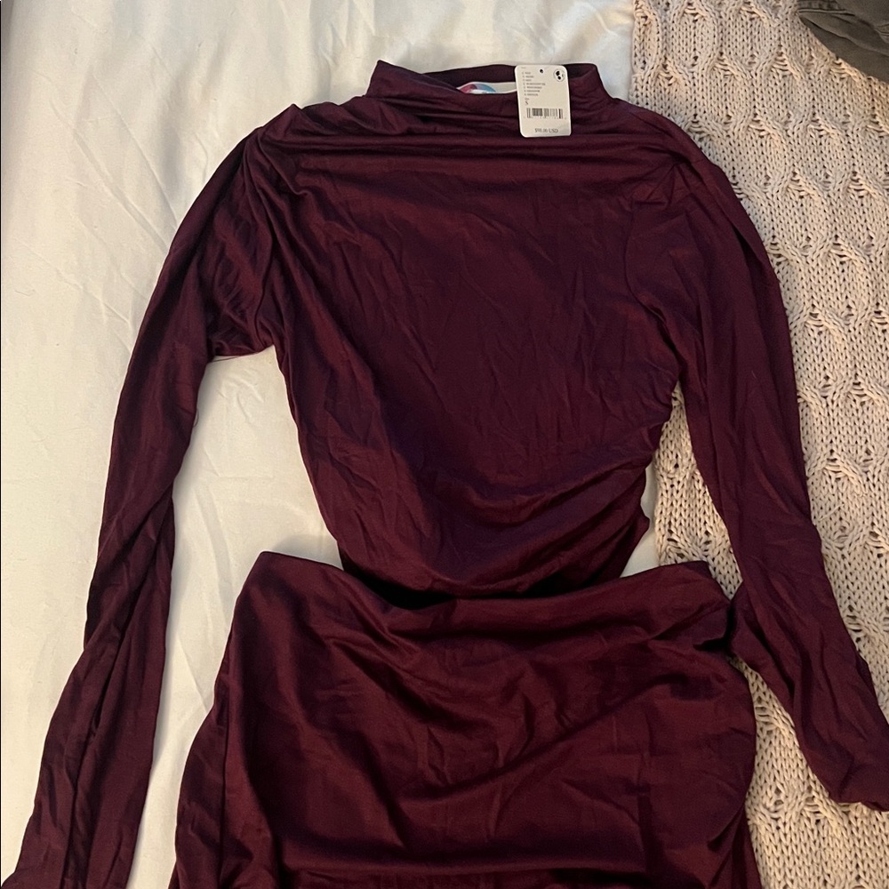 Free People Cierra Set Burgundy Long Sleeve Top and Maxi Skirt - Picture 5 of 5